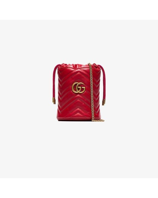 Gucci Red GG Marmont Leather Bucket Bag