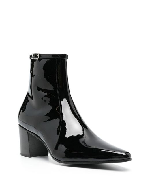 Saint Laurent Black Arsun Patent Leather Ankle Boots for men