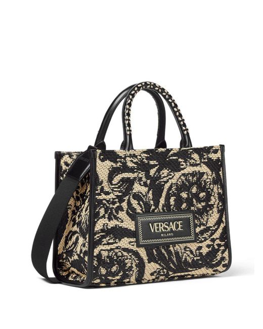 Versace Black Barocco Athena Small Raffia Tote Bag