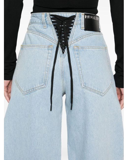 Mugler Blue Lace-up Wide Leg Jeans