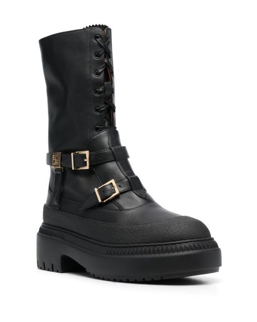 Fendi Delfine Leather Combat Boots in Black Lyst