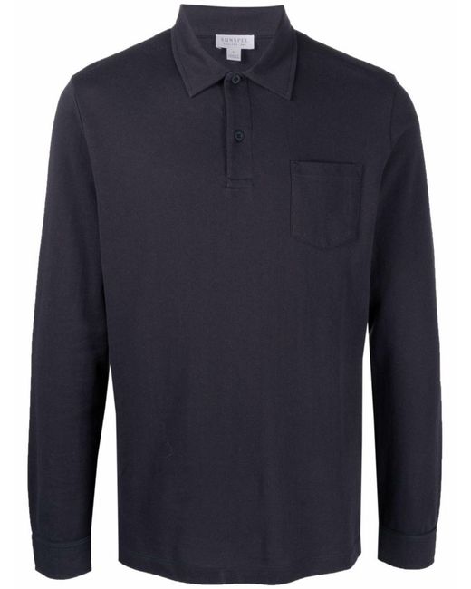 Sunspel Navy Riviera Long Sleeve Polo Shirt in Blue for Men | Lyst