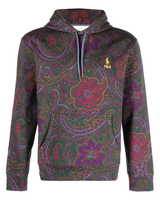 Polo Ralph Lauren Gray Logo-embroidered Paisley-print Hoodie for men