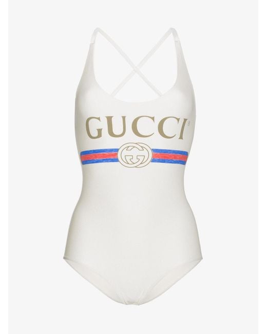 Gucci Natural Fake Logo Front Swimsuit