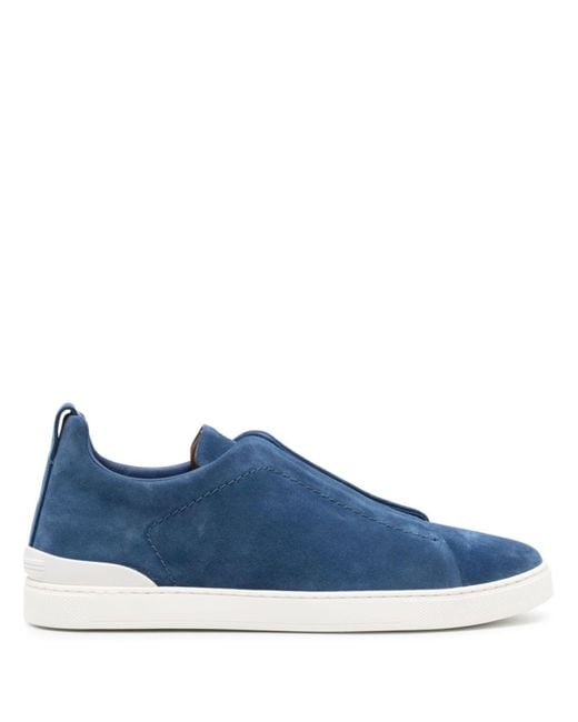 Zegna Blue Suede Triple Stitch Sneakers for men