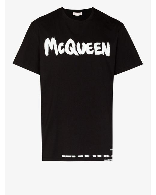 Alexander McQueen Black Graffiti Logo Organic Cotton T-shirt for men
