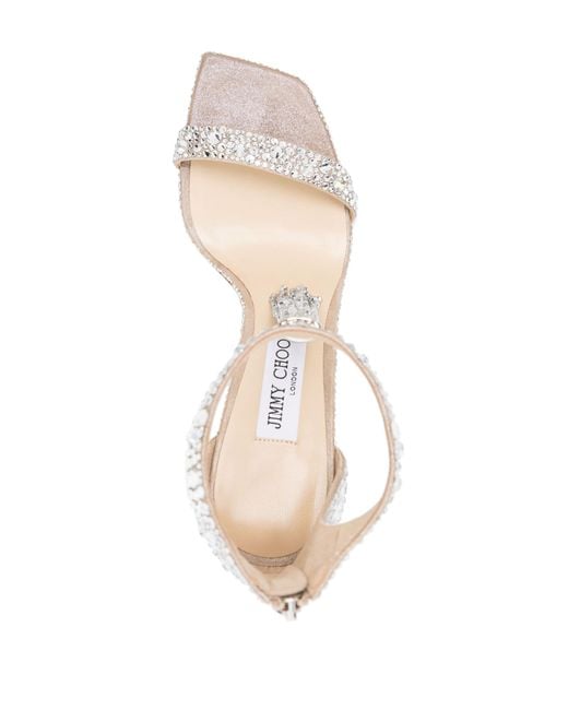 Jimmy Choo White Neutral Vinca 95 Crystal-embellished Sandals