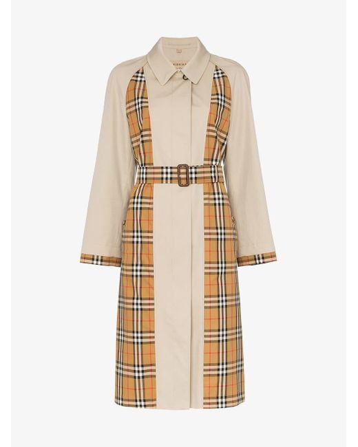 Burberry Natural Guisley Check Print Panelled Cotton Trench Coat