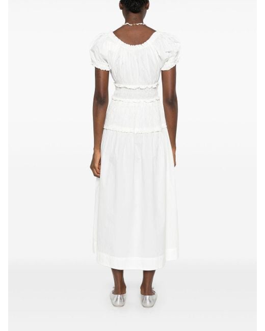 Doen White Gathered Midi Dress