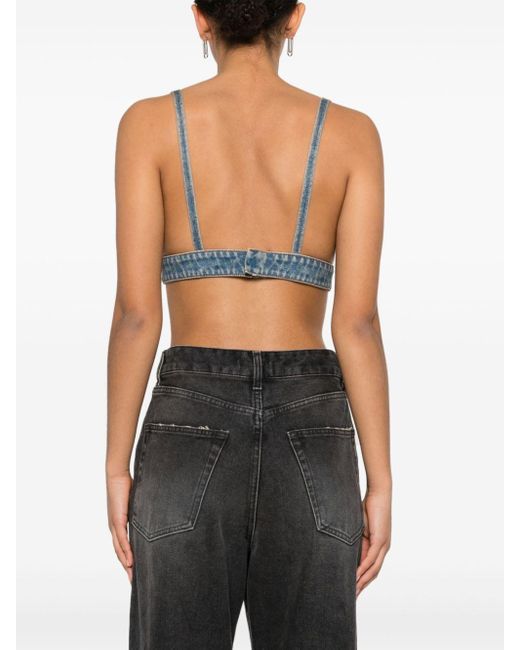 Prada Blue Triangle-Logo Denim Crop Top