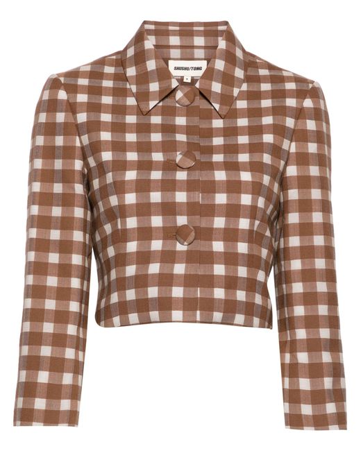 ShuShu/Tong Brown Gingham-check Cropped Jacket - Women's - Wool/polyamide/polyester/cotton