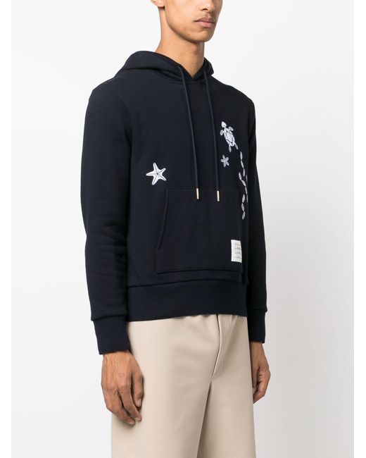 Thom Browne Black Nautical Embroidery Cotton Hoodie for men