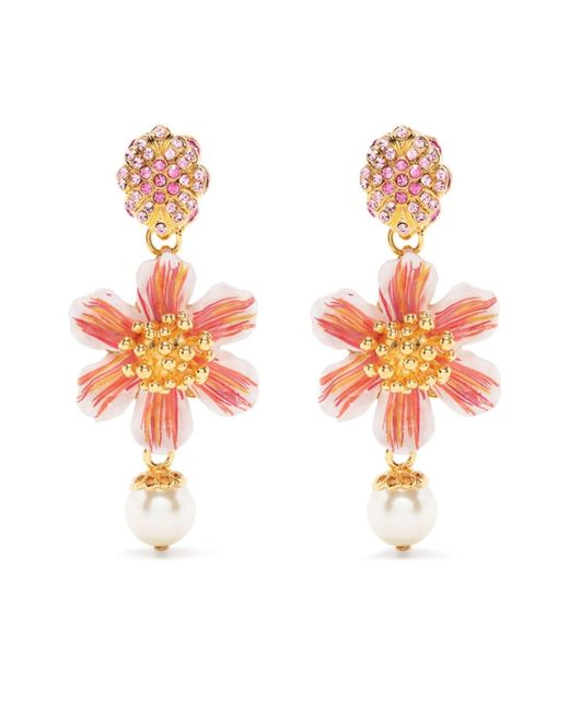 Dolce & Gabbana White Flower Pearl Drop Clip-on Earrings - Women's - Brass/glass