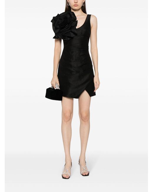 Aje. Black Energy Satin-trimmed Wrap-effect Linen-blend Mini Dress