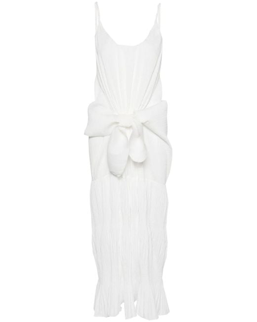 J.W. Anderson White Knot-Detail Plissé Dress