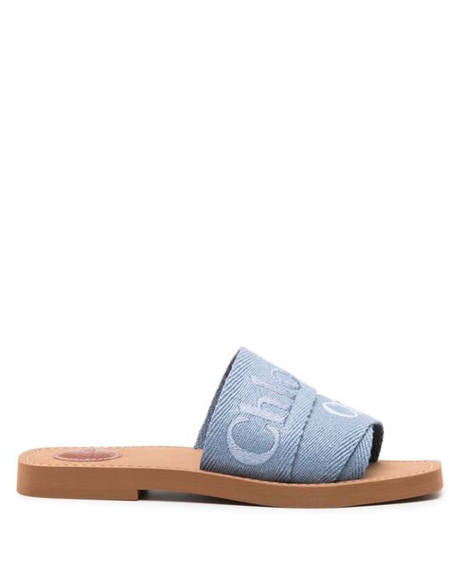 Chloé Blue Woody Logo-embroidered Slides