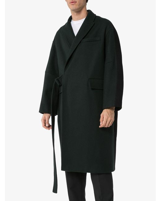 Maison Kitsuné Belted Wrap Coat in Black for Men | Lyst