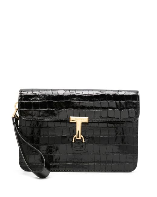 Tom Ford Black Crocodile-embossed Leather Clutch Bag for men