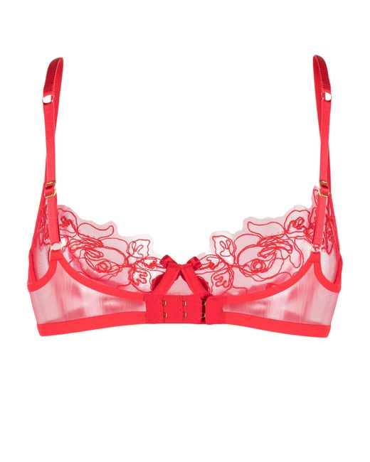 Agent Provocateur Red Lindie Floral-embroide Bra