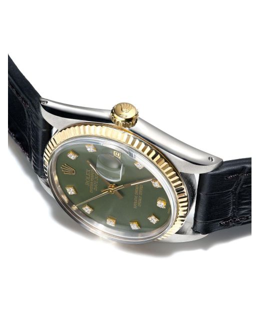 Lizzie Mandler Green Reworked Vintage Stainless Steel Rolex Datejust Watch