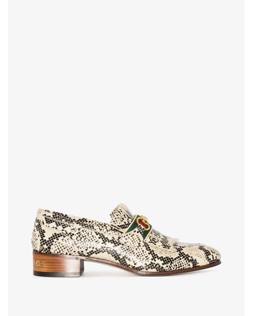 Gucci White Neutral Paride Python Print Leather Loafers - Women's - Leather