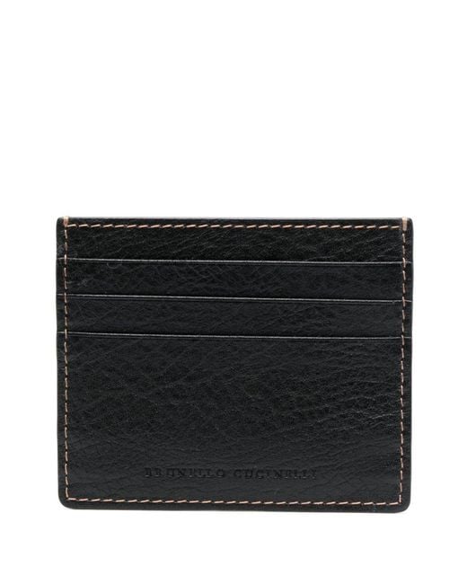 Brunello Cucinelli Black Logo-debossed Leather Cardholder for men