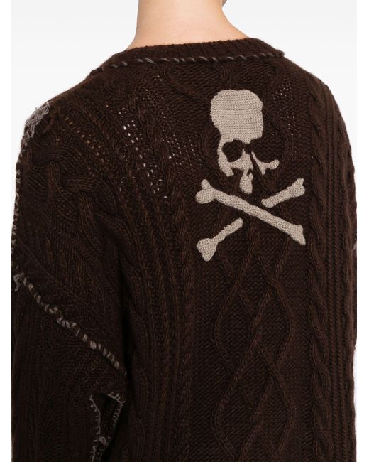 MASTERMIND WORLD Black Skull Cable-knit Cashmere Cardigan for men