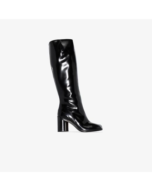 Maison Margiela Black Tabi 80 Knee-high Patent Leather Boots