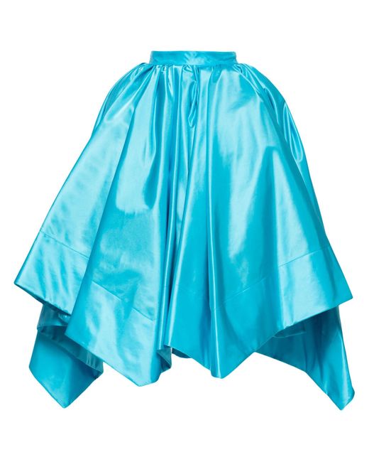 Christopher John Rogers Blue Handkerchief Satin Midi Skirt