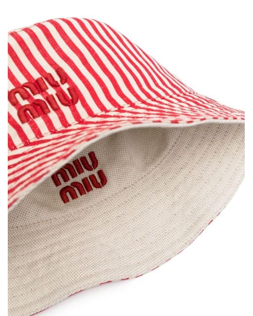 Miu Miu Red Reversible Bucket Hat With Pouch