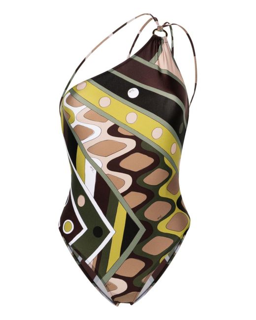 Emilio Pucci Green Graphic-print Ring-detail Swimsuit