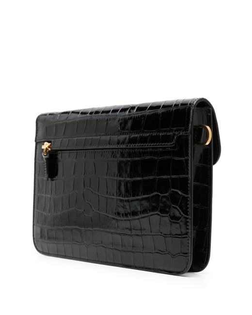 Tom Ford Black Crocodile-embossed Leather Clutch Bag for men