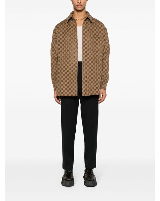 Gucci Brown gg-jacquard Wool Shirt Jacket - Men's - Wool/polyamide/polyester for men