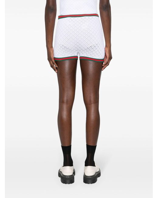 Gucci White Web-trim Lace Mini Shorts
