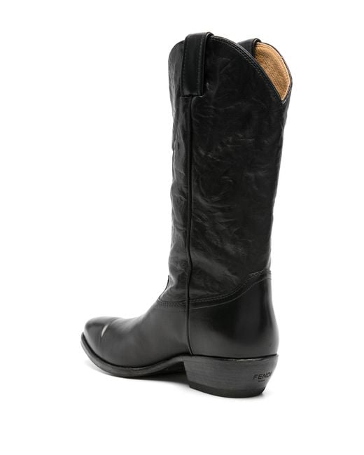 Fendi Black 40 Crinkled Leather Cowboy Boots - Men's - Calf Leather/rubber for men