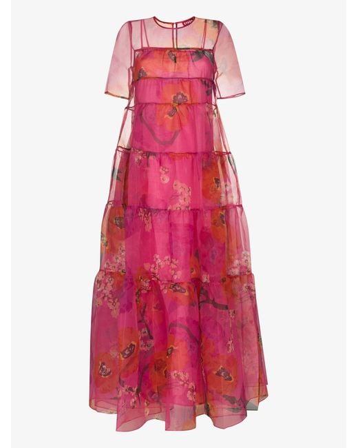 Staud Pink Hyacinth Tiered Maxi Dress