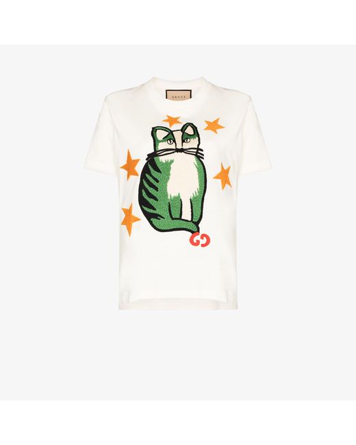 Gucci Kids Cat logo-embroidered Shirt - White