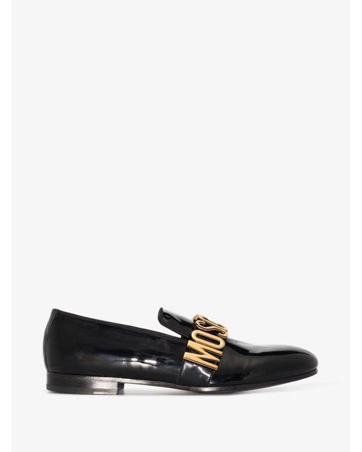 Moschino Black Logo-lettering Patent Loafers for men