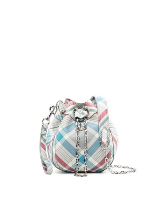 Vivienne Westwood White Small Chrissy Check-print Bucket Bag
