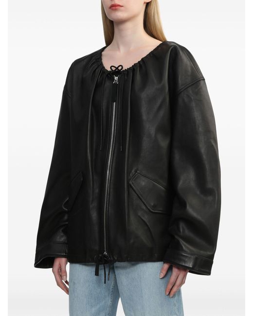 Helmut Lang Black Drawstring-neck Leather Jacket