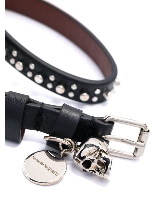 Alexander McQueen Black Skull Double-wrap Leather Bracelet for men