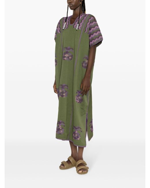Pippa Holt Green Embroidered Cotton Midi Dress - Women's - Cotton