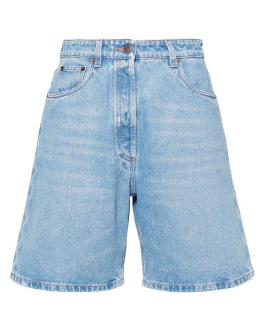 Prada Blue Wide-leg Denim Shorts - Women's - Cotton
