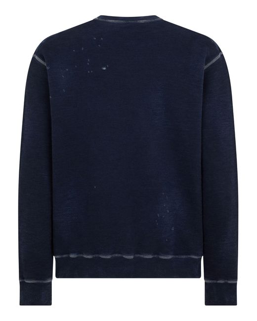 DSquared² Blue Black Logo-print Distressed Sweatshirt for men