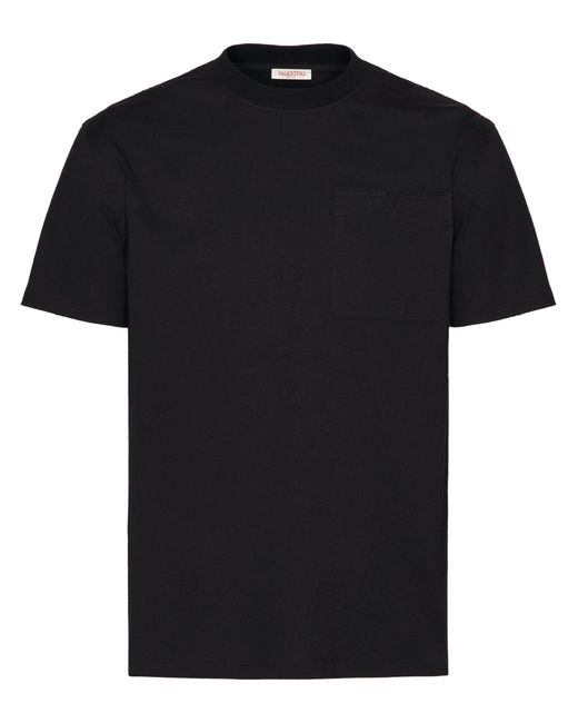 Valentino Garavani Black V Detail Cotton T-shirt for men