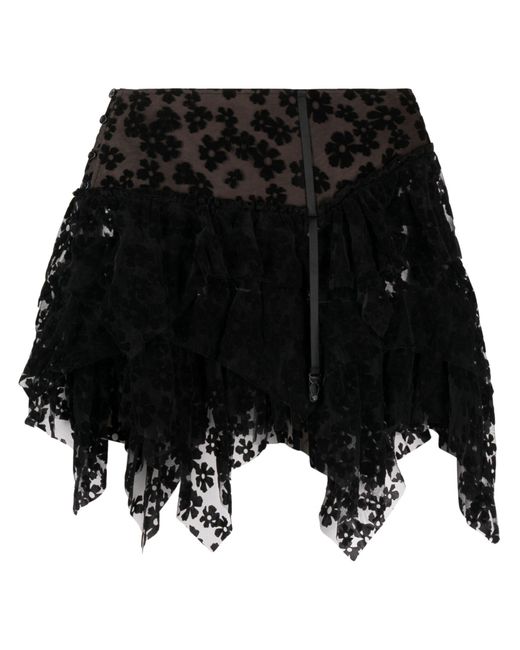 YUHAN WANG Black Floral Flocked Skirt