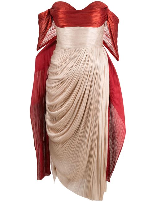 Maria Lucia Hohan Pink Izabella Off-shoulder Two-tone Midi Dress