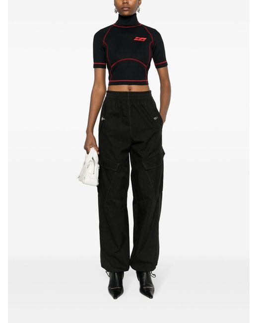 Gucci Black Logo-embroidered Cropped T-shirt