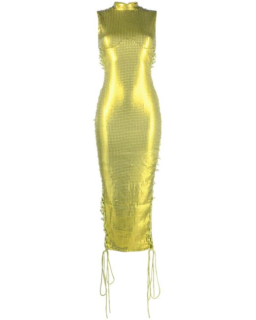 De La Vali Yellow Elena Sequin-embellished Midi Dress