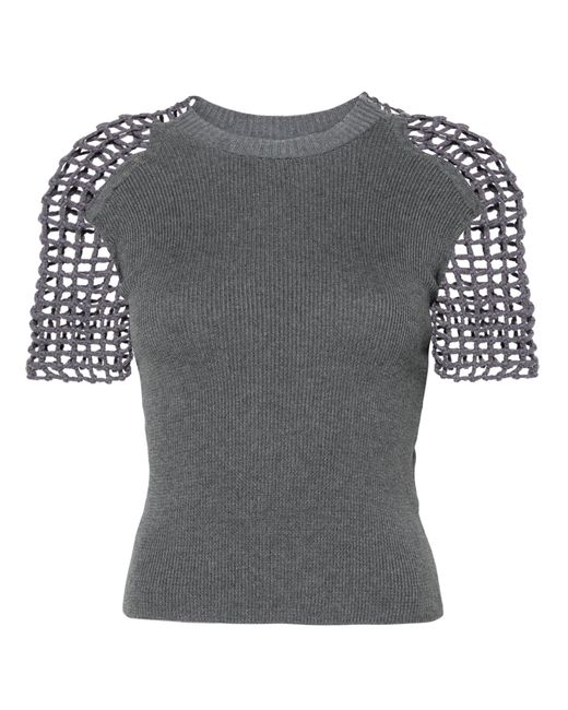 Isa Boulder Gray Crochet-sleeve T-shirt